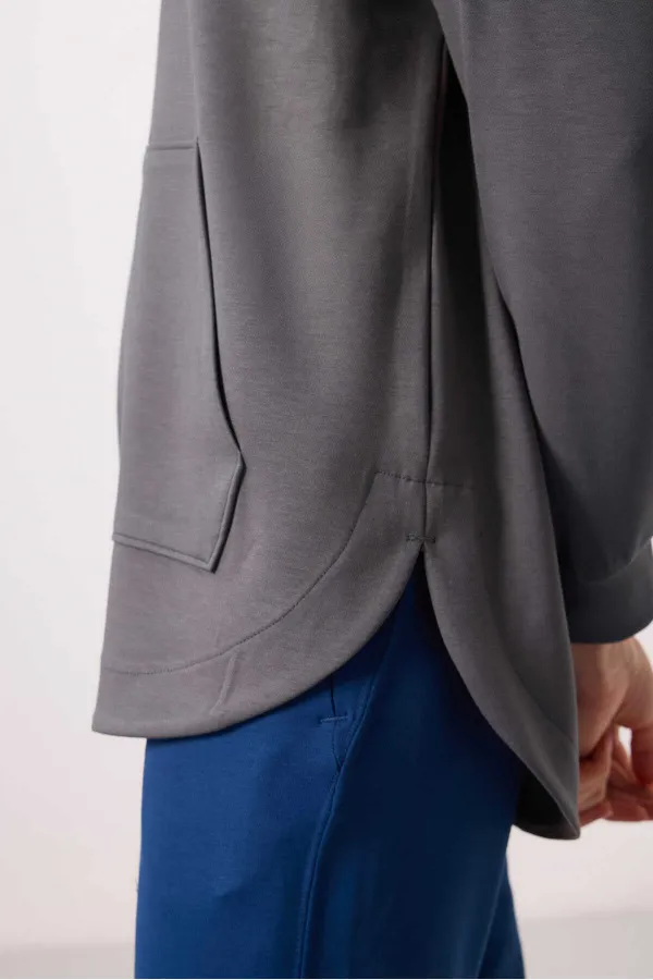 Sweat-shirt tunique oversize à capuche et texture douce Tommylife pour femme - 97302 Gris foncé