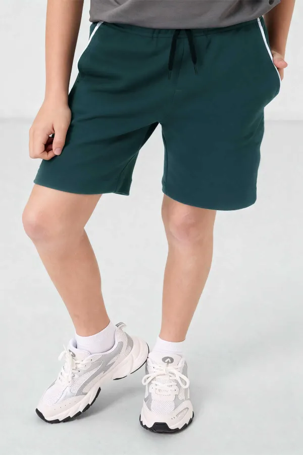 Short garçon à lacets, coupe standard, vert forêt, Tommlife Wholesale - 11284