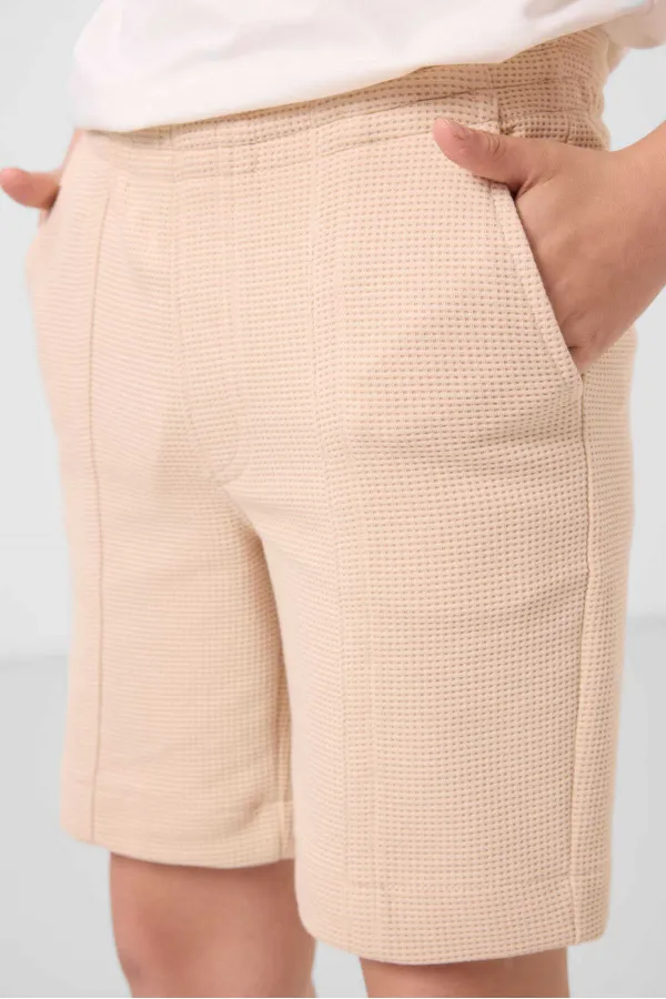 Tommylife Toptan Pamuklu Yumuşak Dokulu Standart Fit Basic Erkek Çocuk Şort 11289 Bej