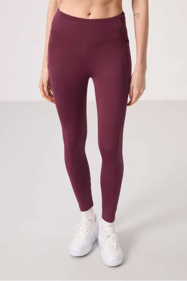 Tommylife Toptan Polyester Esnek Standart Fit Performans Kadın Tayt - 94667 Bordo