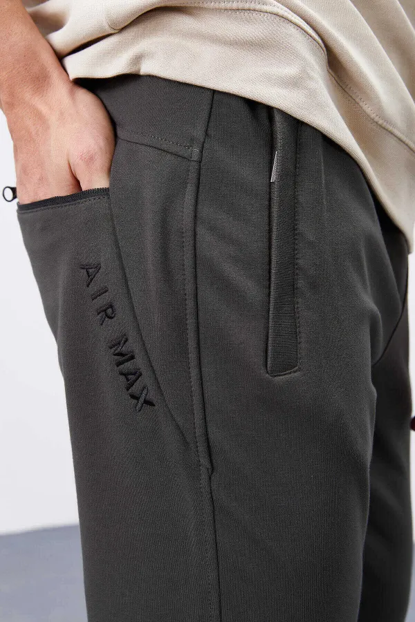 Tommylife Toptan Haki Fermuar Cepli Dar Kalıp Jogger Erkek Eşofman Alt - 84343