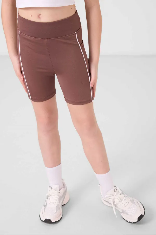 Tommylife Toptan Esnek Standart Fit Basic Performans Kız Çocuk Tayt 75189 Kahverengi