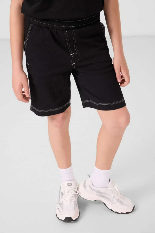 Ensemble short chino garçon Tommylife Wholesale en coton léger et extensible, coupe oversize, noir, réf. 11279