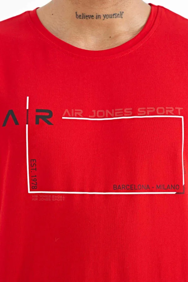 Tommylife Wholesale Otis Crew Neck Standard Fit Printed Men's T-Shirt 88228 Red