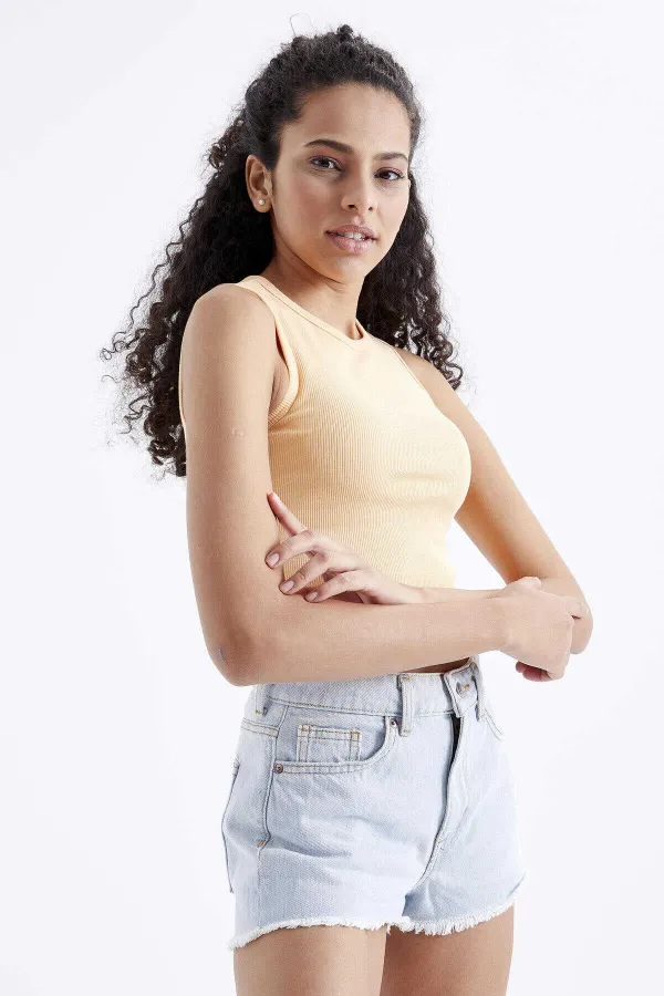 Tommylife Wholesale Orange Basic Sleeveless O-Neck Women's Crop Top Tank Top - 97204