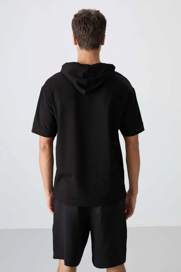 Tommylife Wholesale Hooded Oversize Basic Men's T-Shirt 88352 Black