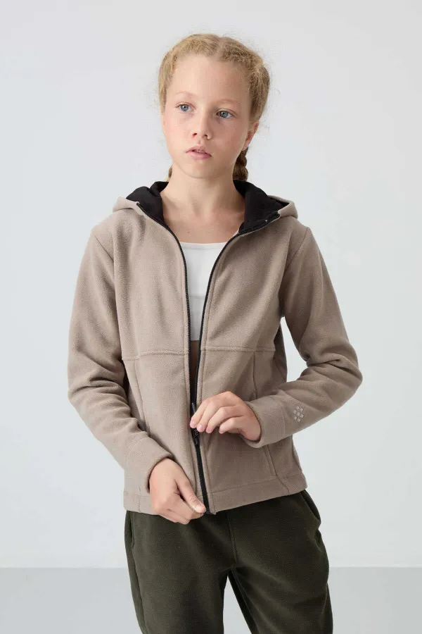 Sweat-shirt à capuche en polaire Tommylife pour filles de 7 à 15 ans, coupe standard, réf. 75152, beige foncé