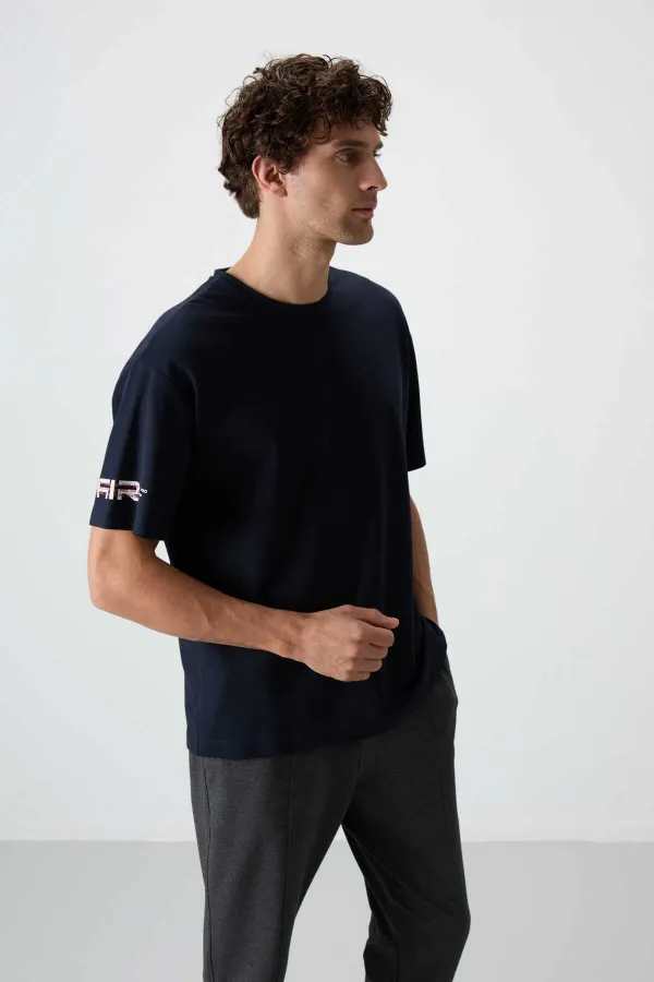 Tommylife Toptan O Yaka Oversize Baskılı Erkek T-Shirt 88369 Lacivert