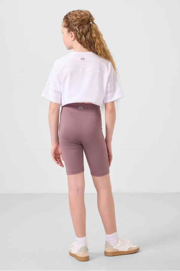 Tommylife Toptan V Yaka Kemer Detaylı Standart Fit Performans Kız Çocuk Tayt Takım 75187 Beyaz Gül kurusu