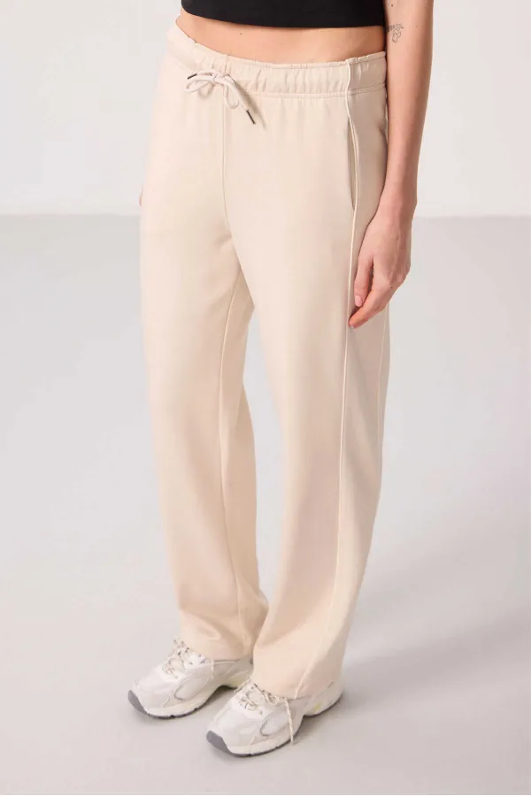 Pantalon palazzo à jambes larges pour femme Tommylife Wholesale, texture douce, avec empiècements latéraux - 94669 Beige