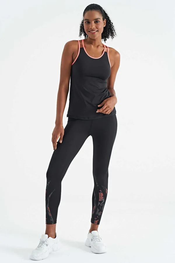 Débardeur de sport Tommylife Wholesale noir à double bretelle au dos, coupe standard, pour femme - 97258