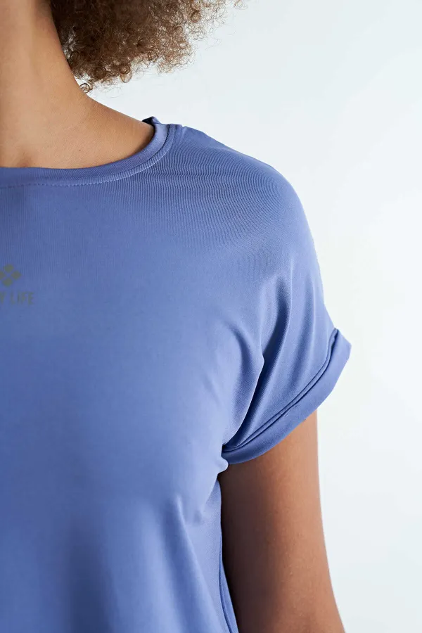 Tommylife Wholesale Purple Logo Print Crew Neck Drop Sleeve Oversize Women's Crop T-Shirt - 97262