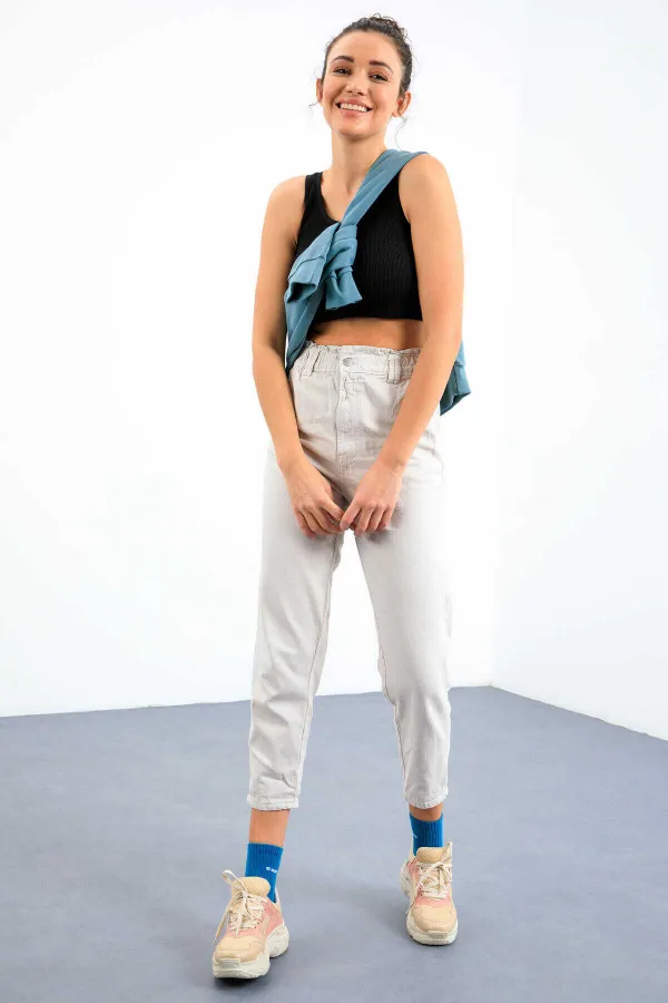 Tommylife Wholesale Black Basic Sleeveless Slim Fit U-Neck Women's Crop Top Tank Top - 97160