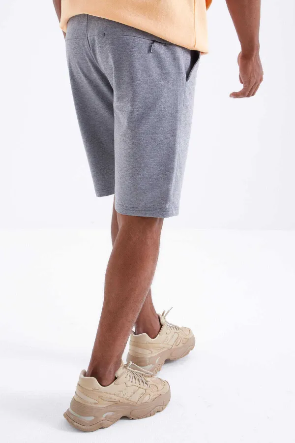 Tommylife Toptan Gri Melanj Bağcıklı Standart Kalıp Basic Erkek Şort - 81212