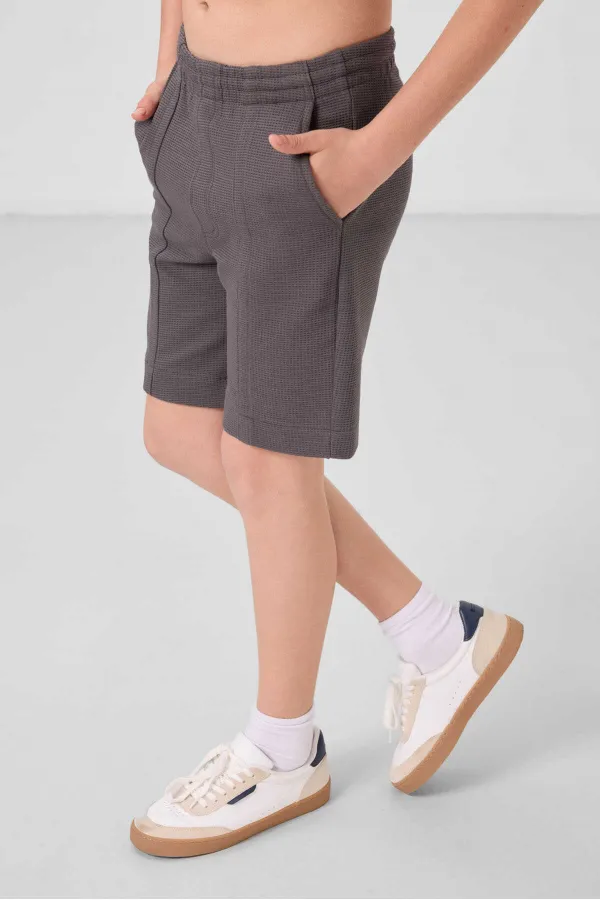 Tommylife Wholesale Cotton Soft Textured Standard Fit Basic Boys' Shorts 11289 Dark Grey