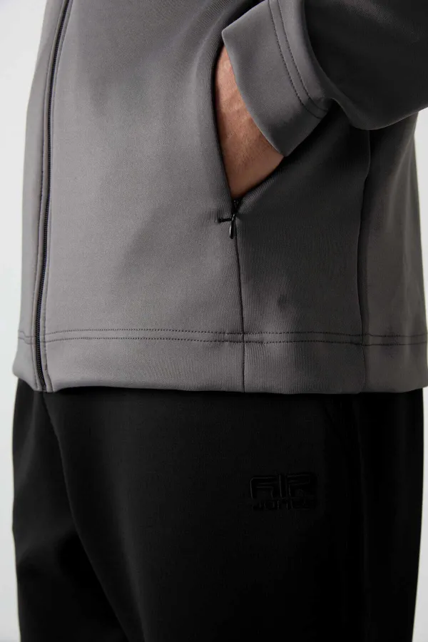 Tommylife Wholesale Bran Standard Fit Scuba Basic Men's Tracksuit Set 85199 Dark Grey - Black