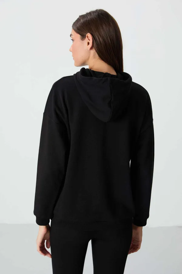 Tommylife Wholesale Hooded Oversize Women's Sweatshirt 97291 Black