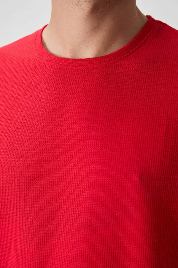 Tommylife Toptan O Yaka Oversize Basic Erkek T-Shirt 88379 Kırmızı