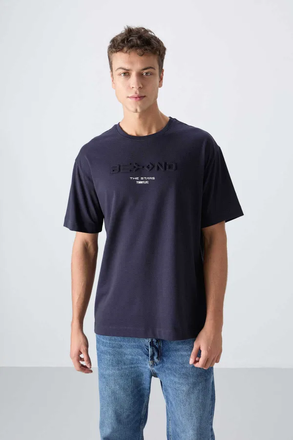 Tommylife Toptan O Yaka Oversize Baskılı Erkek T-Shirt 88328 Lacivert