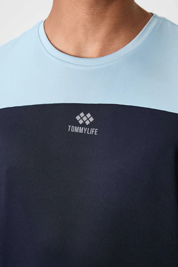 Tommylife Toptan O Yaka Standart Kalıp Aktif Spor Erkek T-Shirt 88386 Lacivert