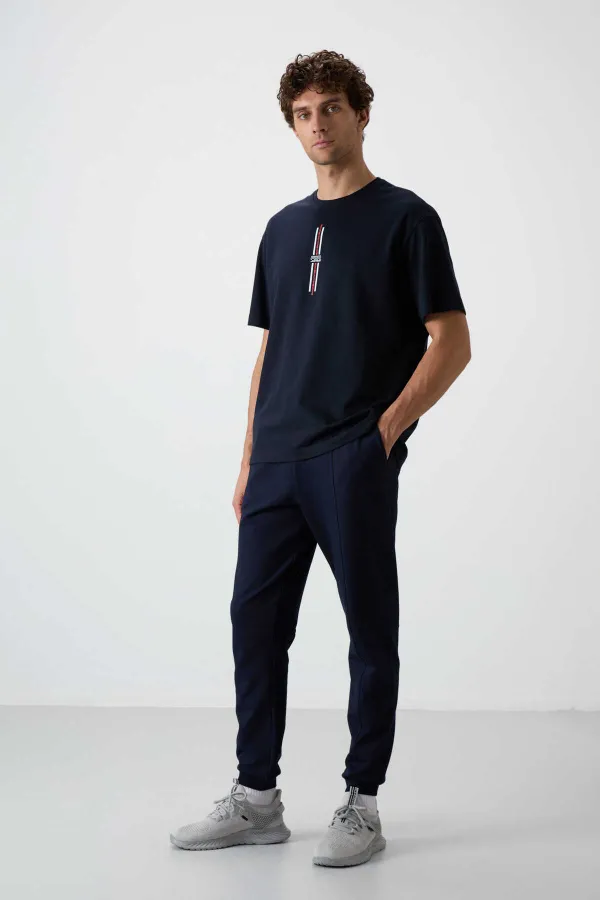 Tommylife Toptan Comfort Fit Nakışlı Erkek Jogger Eşofman Alt 82123 İndigo