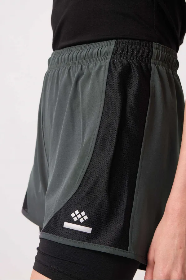 Short Tommylife en polyester, coupe standard, poche cachée, fermeture éclair, avec legging intégré - 91015 Kaki