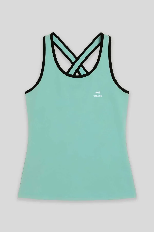 Débardeur de sport Tommylife Wholesale vert aqua pour femme, sans manches, coupe standard, bandoulière - 97094