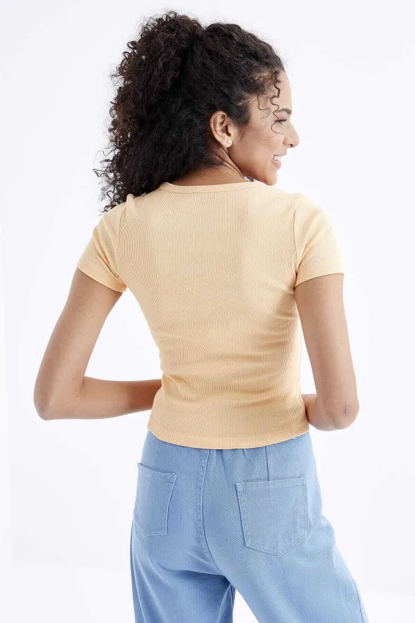 Tommylife Wholesale Orange Basic Short Sleeve Crew Neck Women's T-Shirt - 97202