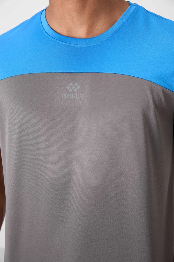 Tommylife Toptan O Yaka Standart Kalıp Aktif Spor Erkek T-Shirt 88386 Koyu Gri