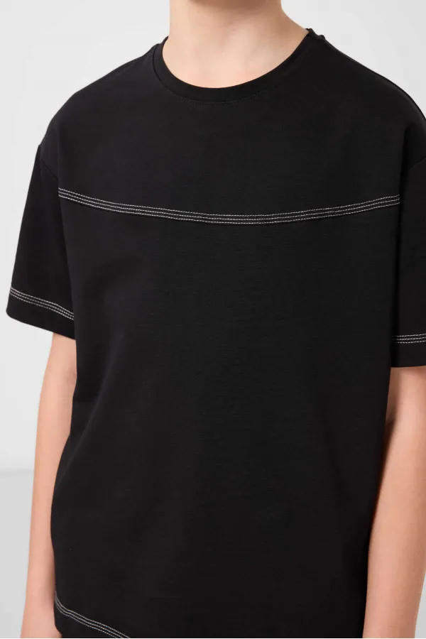 Ensemble short chino garçon Tommylife Wholesale en coton léger et extensible, coupe oversize, noir, réf. 11279