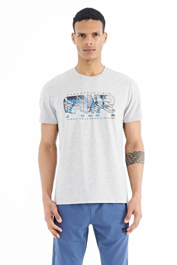 Tommylife Wholesale Oscar Crew Neck Standard Fit Printed Men's T-Shirt 88226 Grey Melange