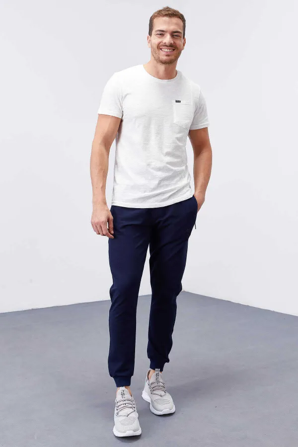 Tommylife Toptan İndigo Fermuar Cepli Dar Kalıp Jogger Erkek Eşofman Alt - 84343