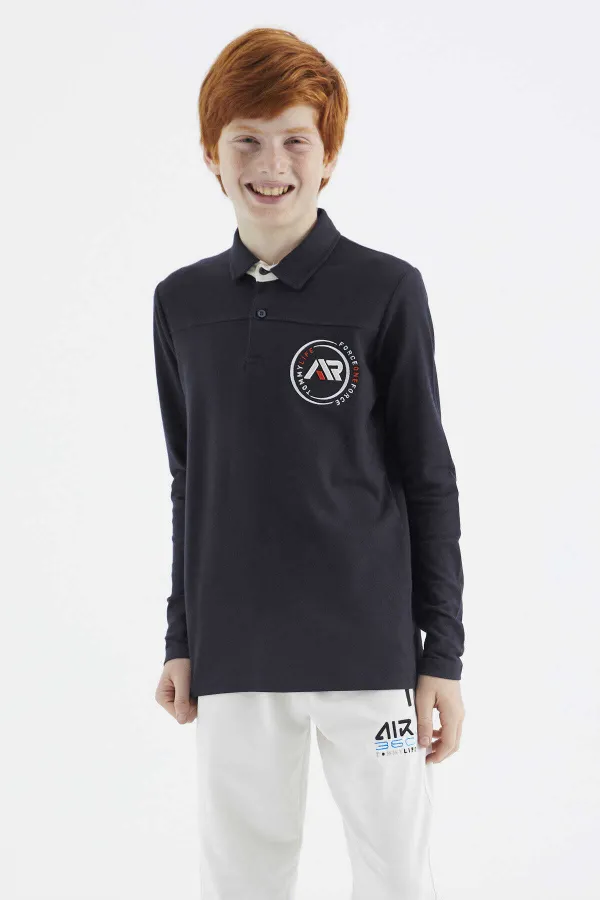 Sweat-shirt basique Tommylife pour garçon, taille serveur, col polo, coupe standard, bleu marine, référence 11172