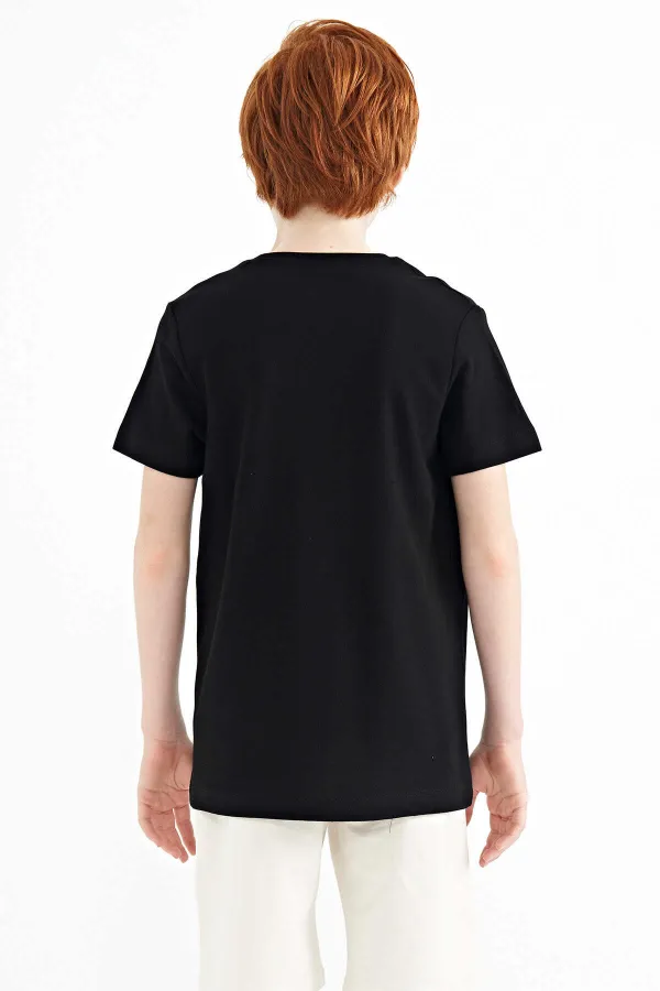 T-shirt garçon imprimé Tommylife Wholesale à col rond et coupe standard, référence 11145, noir