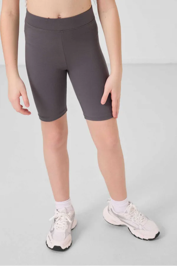 Tommylife Toptan Pamuklu Kısa Paça Standart Fit Basic Kız Çocuk Tayt 75188 Koyu Gri