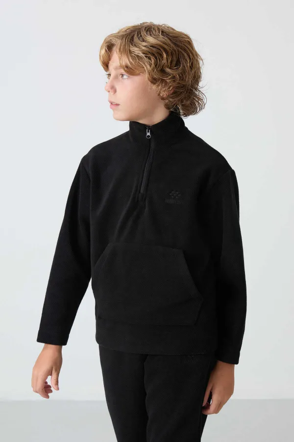 Ensemble de survêtement en polaire à col montant Tommylife Wholesale Serverer Boy, noir, référence 11218