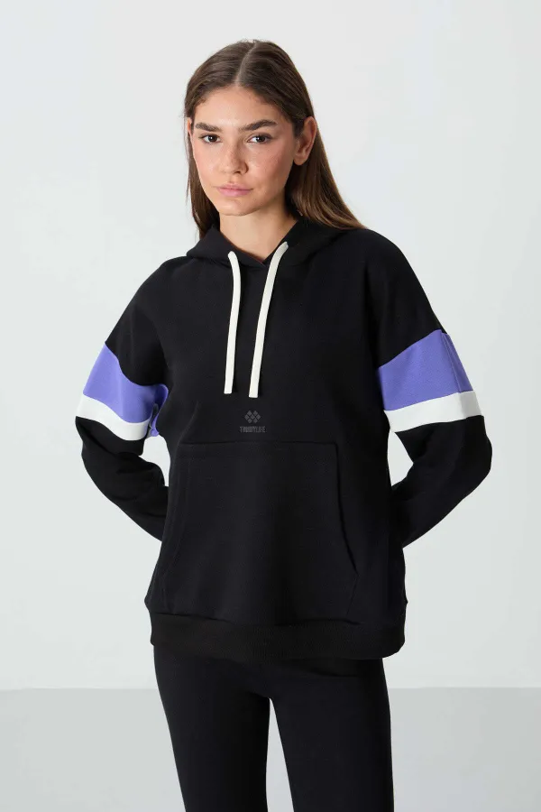 Tommylife Wholesale Hooded Oversize Women's Sweatshirt 97290 Black