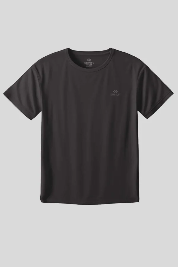 Tommylife Toptan Koyu Gri O Yaka Basic Battal Büyük Beden Kadın T-Shirt - 97308