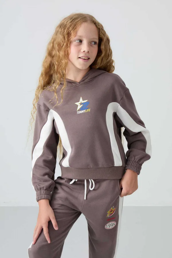 Ensemble de survêtement à capuche oversize pour filles Tommylife (7-15 ans), marron, référence 75166