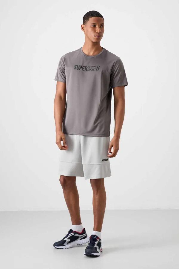 Tommylife Toptan O Yaka Standart Kalıp Aktif Spor Erkek T-Shirt 88385 Koyu Gri