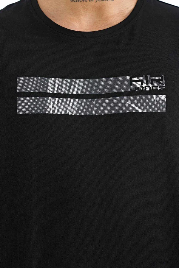 Tommylife Toptan Peter O Yaka Standart Kalıp Baskılı Erkek T-Shirt 88204 Siyah