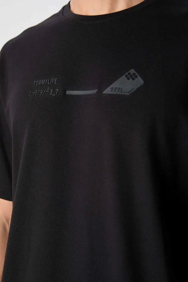 Tommylife Toptan O Yaka Oversize Baskılı Erkek T-Shirt 88330 Siyah