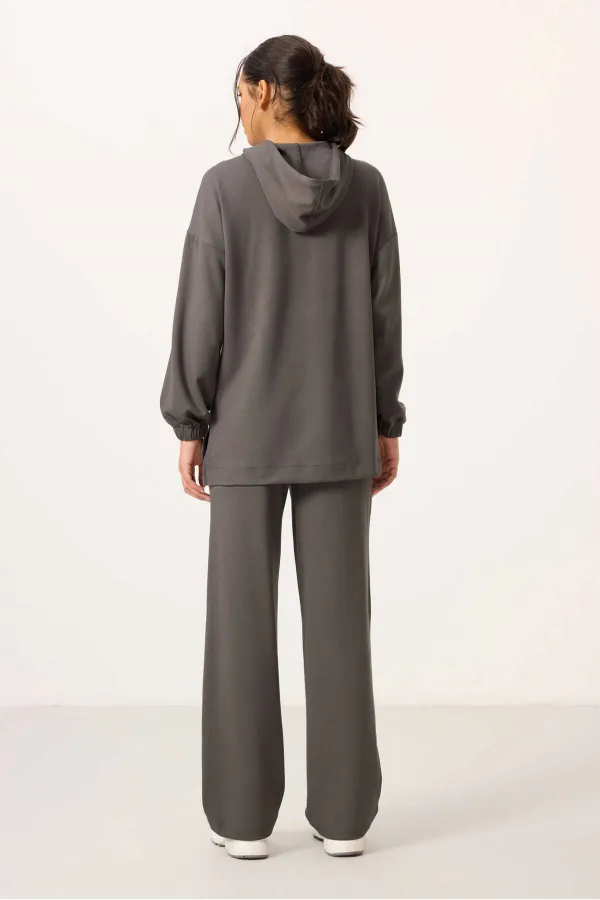 Survêtement tunique à capuche surdimensionné pour femme, texture douce, vente en gros Tommylife - 95348 Gris foncé