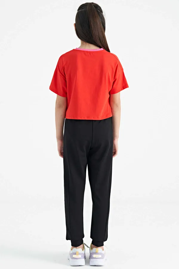 Tommylife Toptan Fiesta Renkli Yazı Baskılı O Yaka Oversize  Kısa Kollu Kız Çocuk T-Shirt - 75111