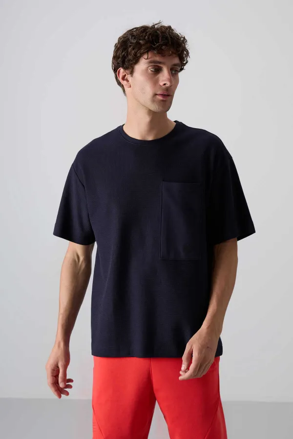 Tommylife Toptan O Yaka Oversize Basic Erkek T-Shirt 88341 Lacivert