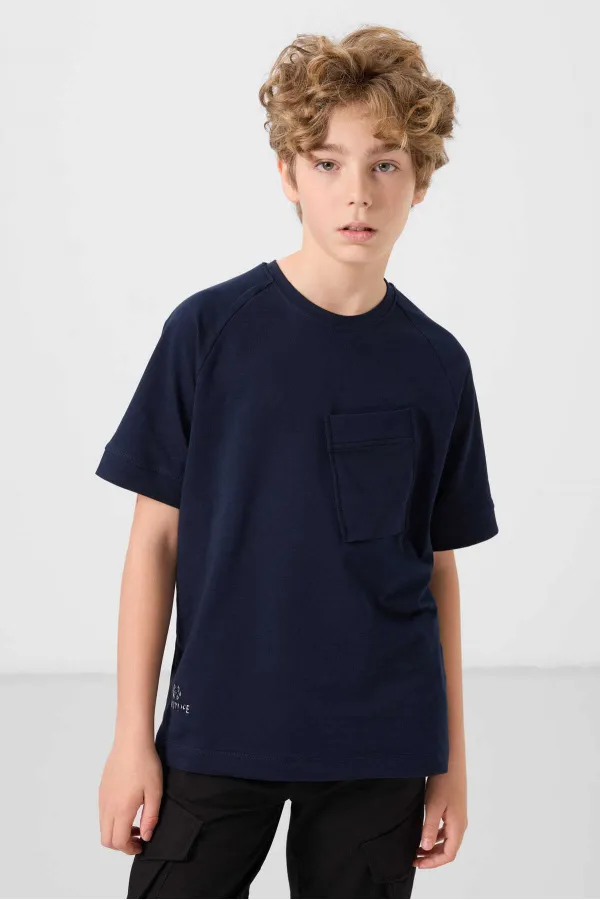 Tommylife Wholesale Cotton Soft Textured Oversize Pocket Detail Boys' T-Shirt 11295 Navy Blue Tommylife Wholesale Cotton Soft Textured Oversize Pocket Detail Boys' T-Shirt 11295 Navy Blue