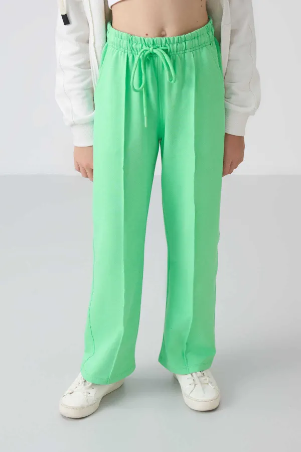 Tommylife Wholesale 7-15 Years Wide Leg Standard Fit Girls' Sweatpants 75144 Aqua Green