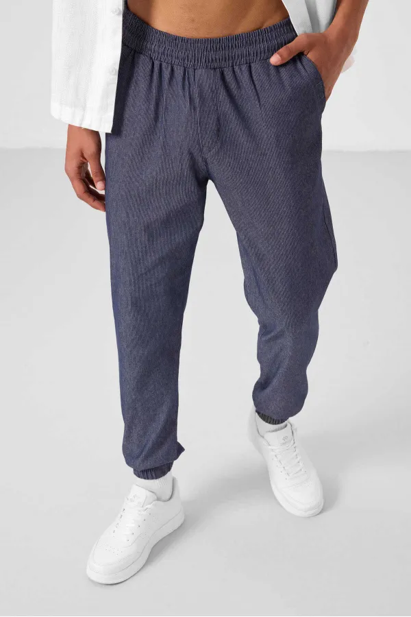 Jean chino extensible léger, coupe standard, tissé, Tommylife Wholesale, bleu marine, référence 82176