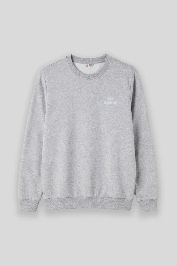 Sweat-shirt Tommylife en gros, gris chiné, col rond, grande taille, pour homme - 88126