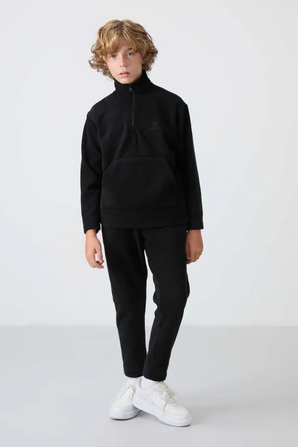 Ensemble de survêtement en polaire à col montant Tommylife Wholesale Serverer Boy, noir, référence 11218